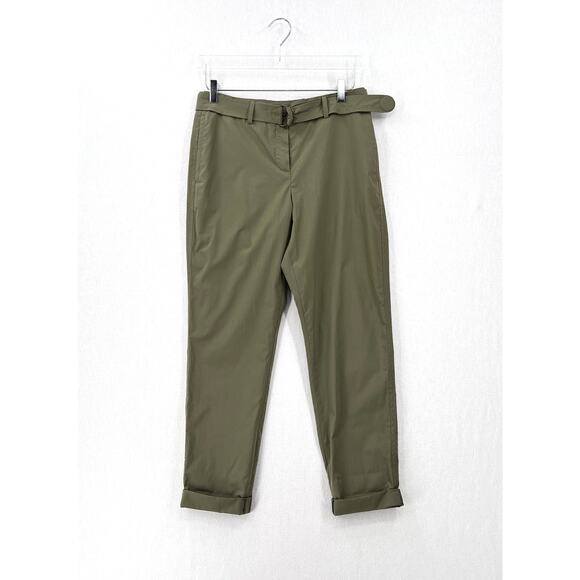 AKRIS PUNTO Fallon Pants Womens 6 Olive Green Cotton Belt Cuff Mid Rise Light - Picture 3 of 16